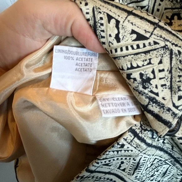 Jones New York Black White Tribal Print Silk Blazer Jacket Size 14 - Picture 6 of 10